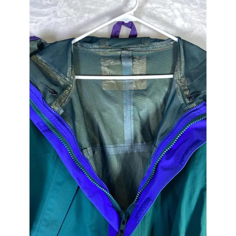 Vintage 90s LL Bean Jacket Men XL Blue Green Anorak Colorblock Aztec Made in USA